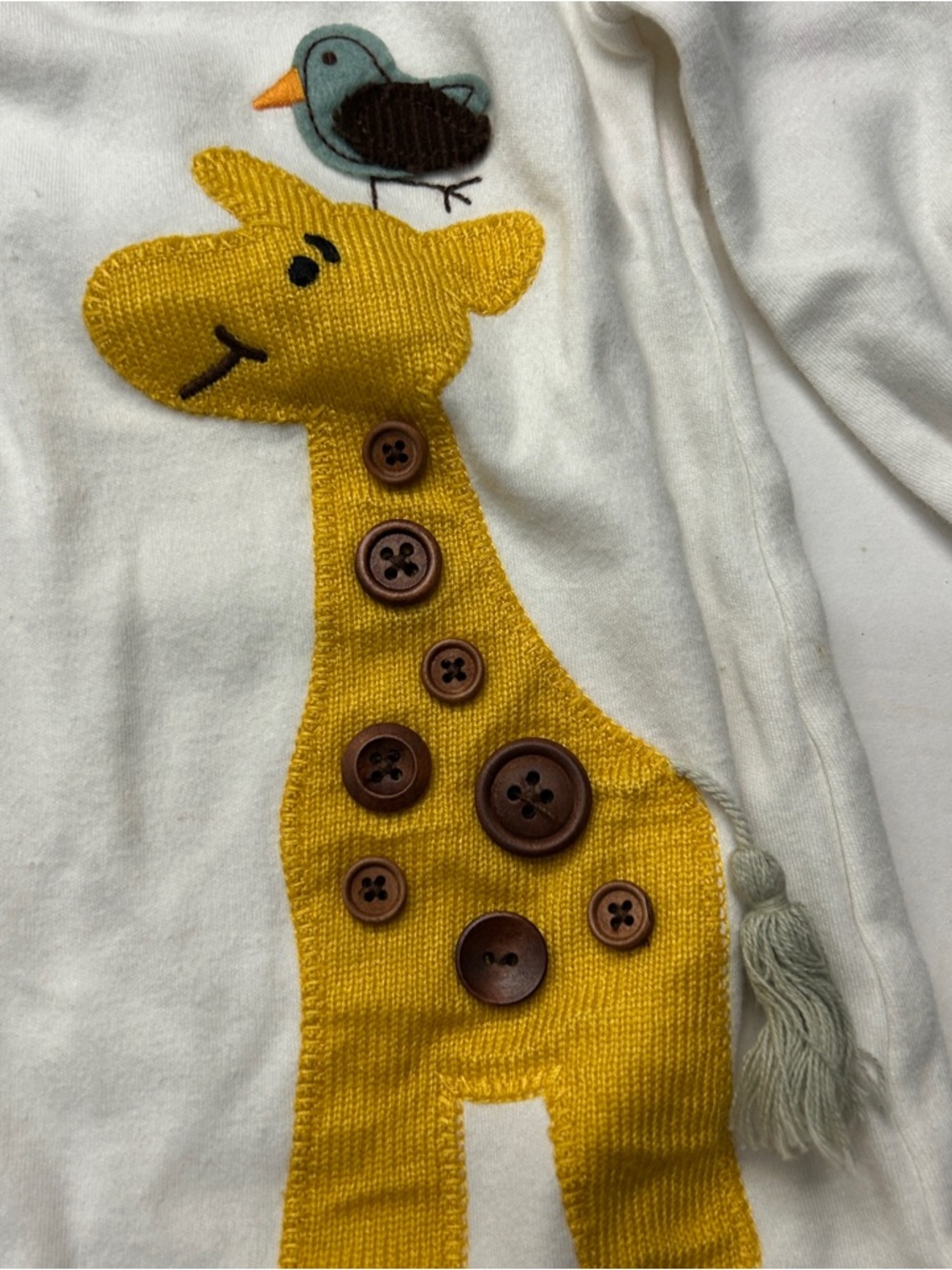 Mud Pie White Dress with Giraffe Bird Appliqué Ric Rac Trim - Picture 2 of 5